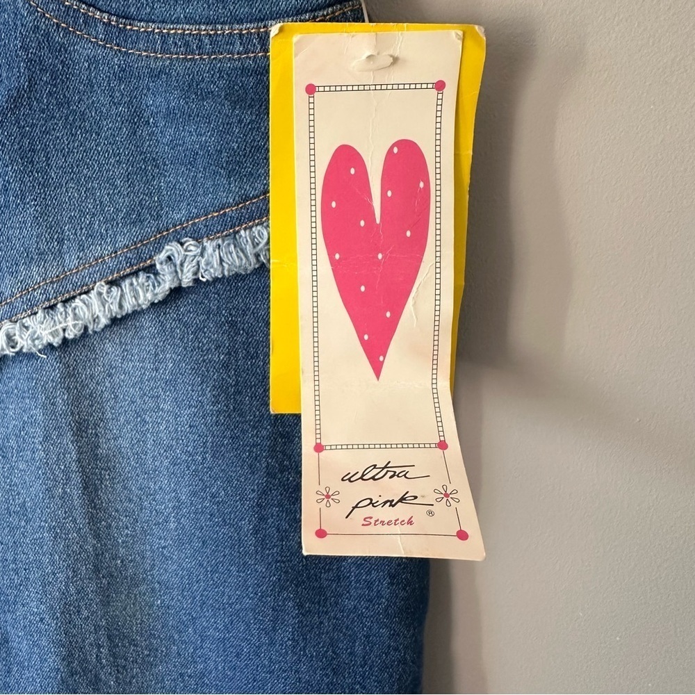 Y2K Ultra Pink Vintage Deadstock NWT Denim Skirt Frayed Hem Chevron Raw Edge - Picture 8 of 16